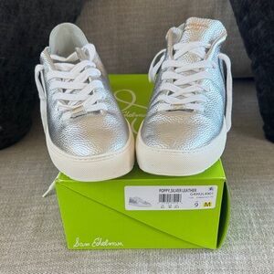 SAM EDELMAN LEATHER METALLIC SILVER SIZE 9 SNEAKERS